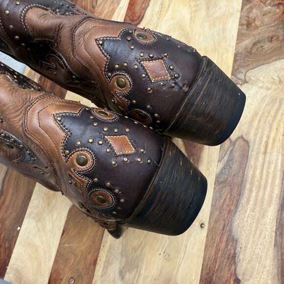 Lucchese M5015 Women’s Fiona Scarlette Cafe Brown Calf Stud Cowboy Western boots - Picture 11 of 13